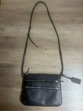 Levenger Black Leather Crossbody Bag